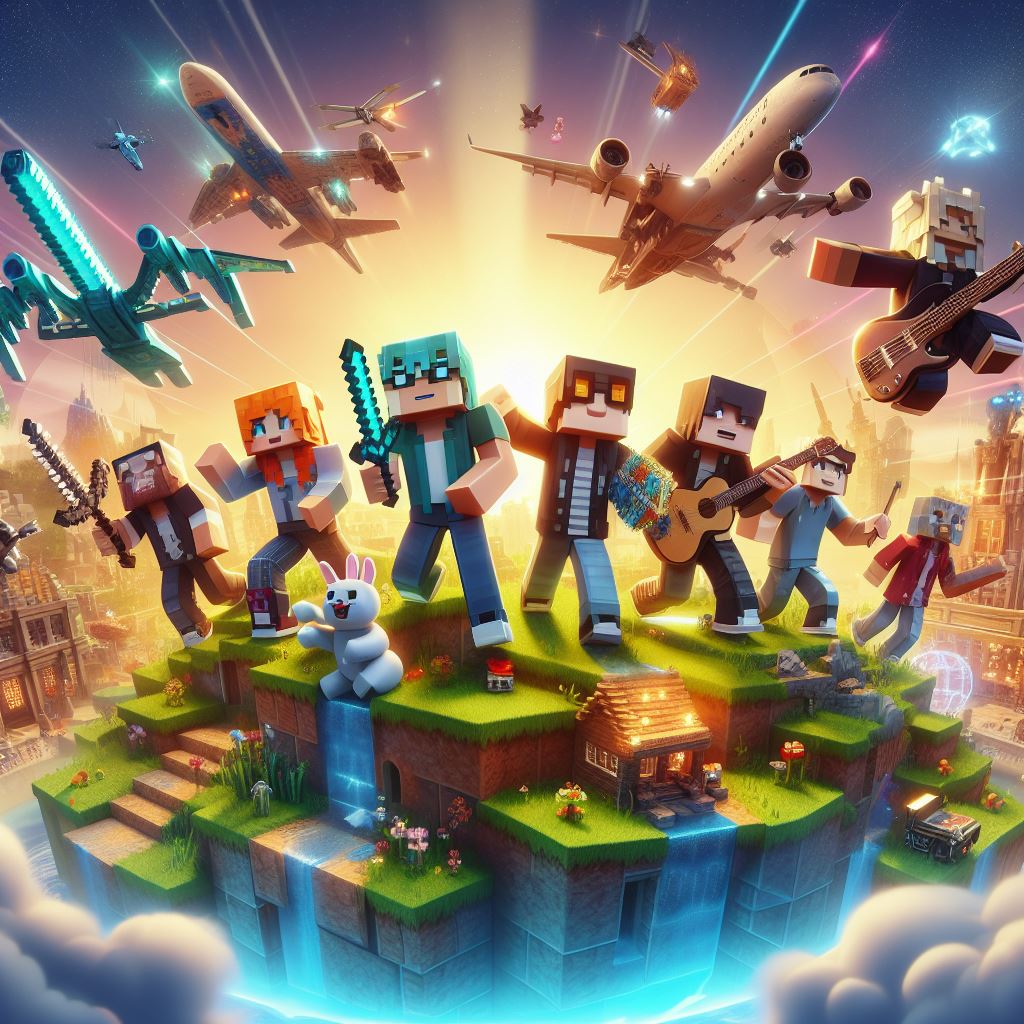 An image showcasing a group of players enjoying a custom-Modded Minecraft world.
